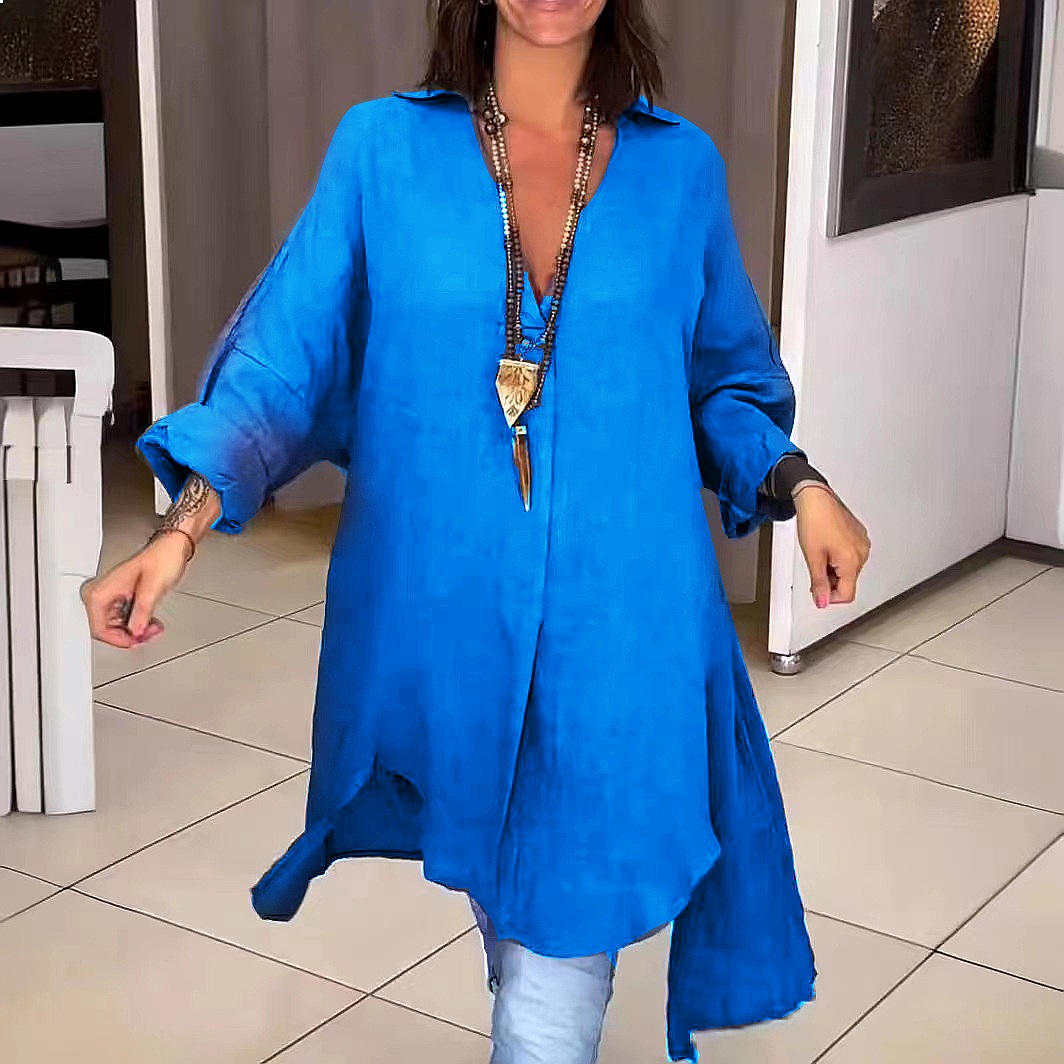 Vestido camisa de linho femini - Casual Loose Linen Shirt Dress avaliação e preço