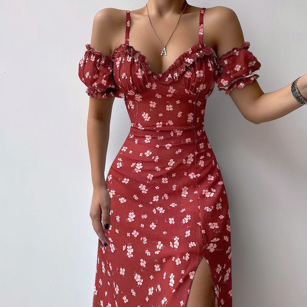 Vestido floral de verão para m - French Vintage Floral Midi Dress avaliação e preço