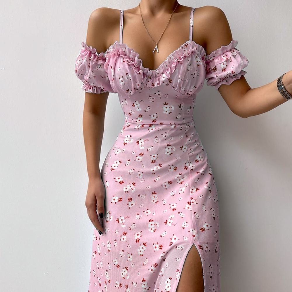 Vestido floral de verão para m - French Vintage Floral Midi Dress avaliação e preço