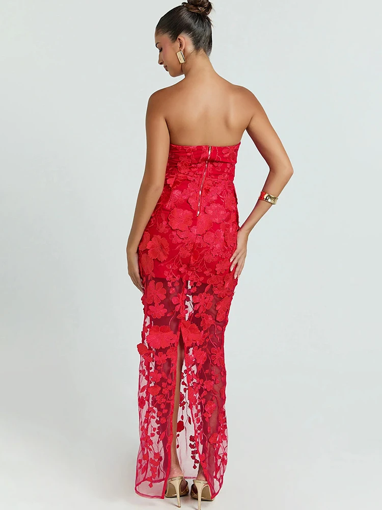 Vestido Maxi Sexy de Renda Flo - Sexy Mesh Sheer Bodycon Dress avaliação e preço