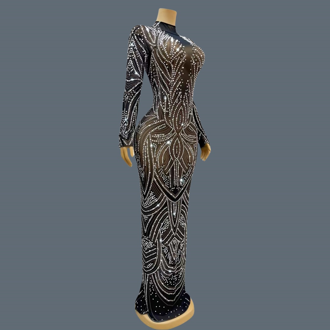 Vestido de Noite Preto com Str - Sparkly Rhinestone Club Party Dress avaliação e preço
